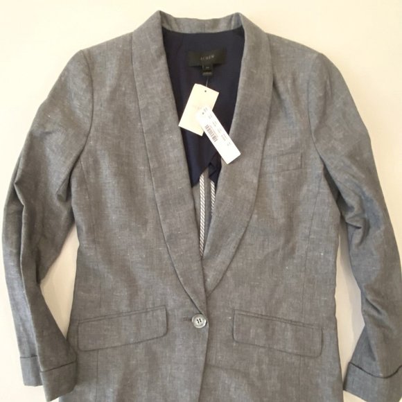 Terrific NWT 00 light blue-grey J Crew Parke blazer in 80% cotton 20% linen - Picture 1 of 12